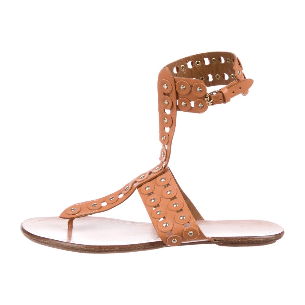 AQUAZZURA Rebel Studded Sandals in Caramel 37.5